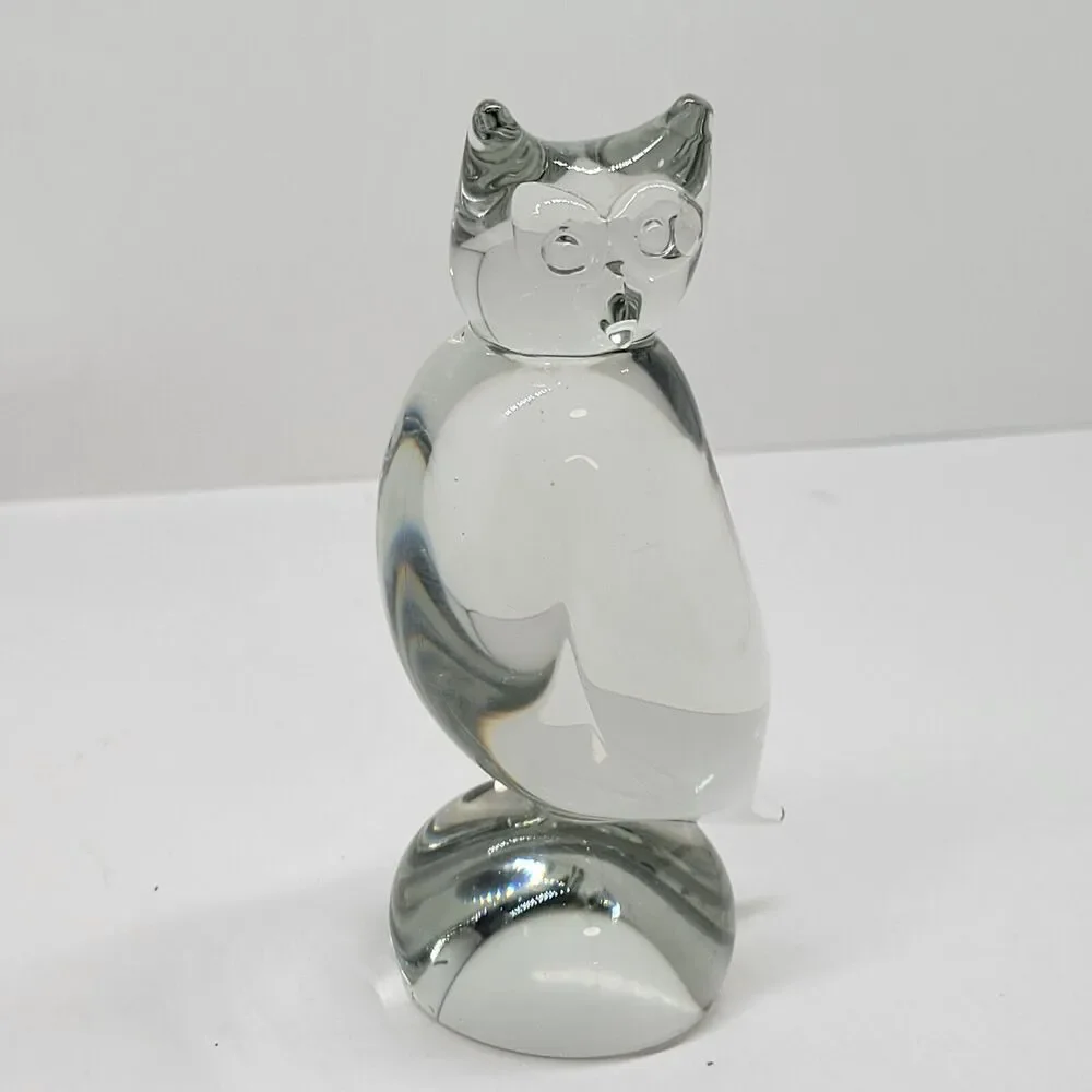 Owl Figurine Clear Glass Paperweight